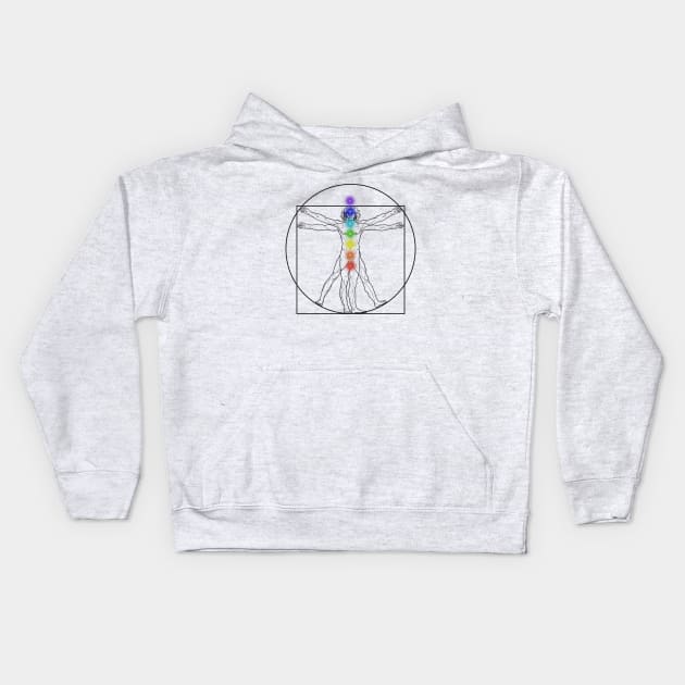 Vitruvian Man DaVinci Chakras Yoga Mediation Kids Hoodie by Chakra Shine